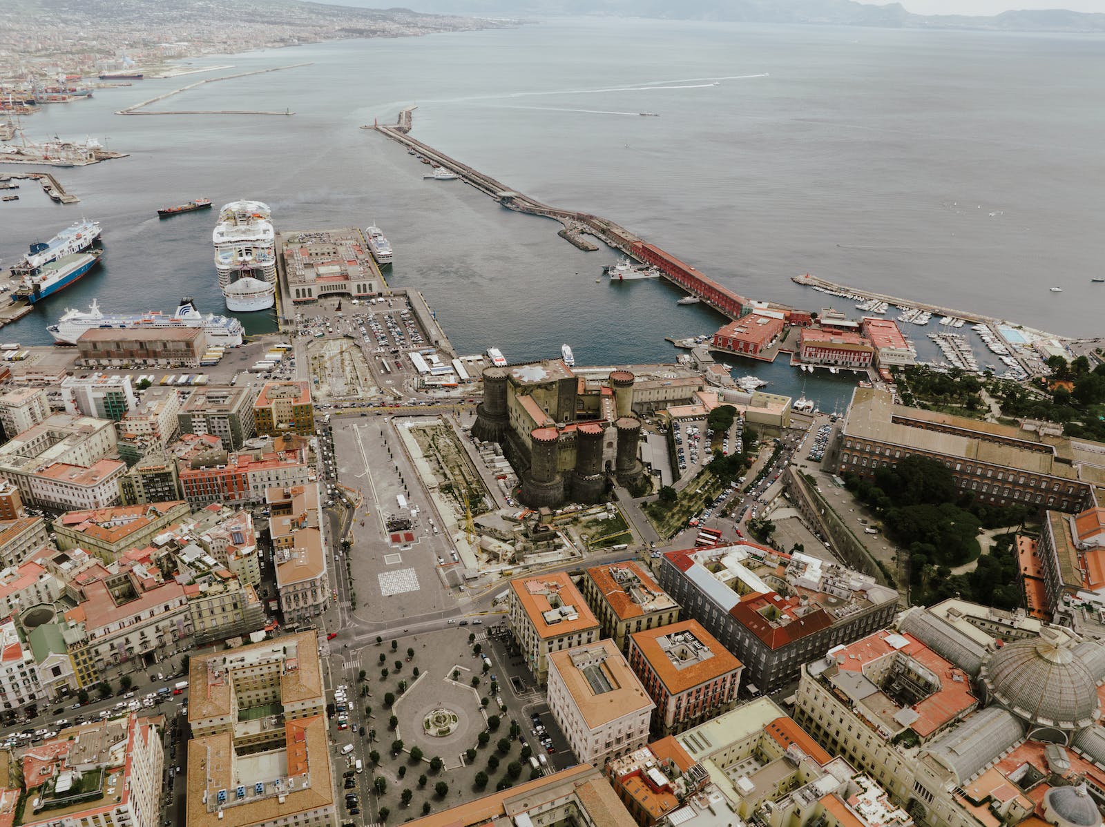 Aerial View of the Coast in Naples, Italy